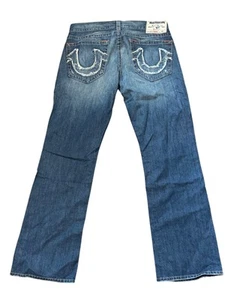 Vintage True Religion Mens Straight Leg Jeans Size 36 Made In USA 100% Cotton Bl - Picture 1 of 8