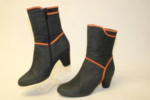 Spring Step Eve Womens Size 6.5 7 37 Matte Black Leather Zip Heeled Ankle Boots - Picture 1 of 24