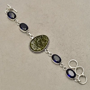 Bracciale in argento sterling 925 con pietre preziose Moldavite gioielli... - Foto 1 di 6
