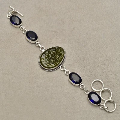 Bracciale in argento sterling 925 con pietre preziose Moldavite gioielli... - Immagine 1 di 4