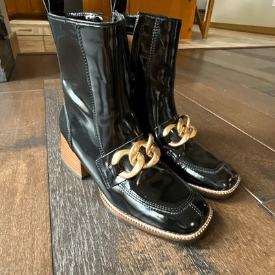 Steve Madden Loreen Charol Botines Talla 6 Oro Cadena Grueso Retro Y2k Foto 1 de 4