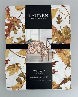 Lauren Ralph Lauren Fall Leaves Tablecloth 60x120" Holds 10-12 Settings Cotton - Image 1 of 4