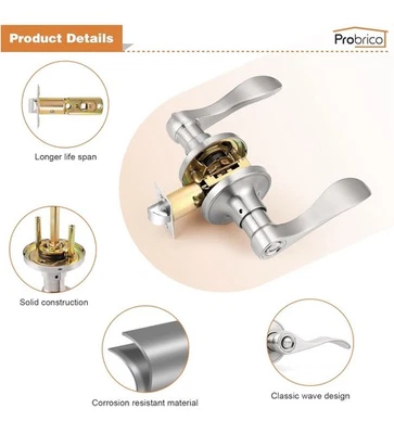 Alavancas de porta de privacidade alavanca escovada maçanetas interiores para quarto e banheiro - Imagem 1 de 4