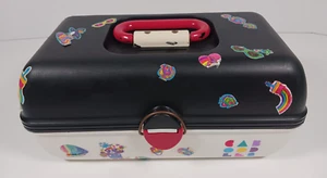 Vintage Caboodles Makeup Case w/ Mirror 2620 Black White Lisa Frank Stickers - Picture 1 of 15