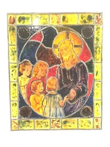Vetrata Gesù Bambini Antica Chiesa Salvataggio Dipinta A Mano 8"x10" - Foto 1 di 12