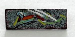 Vintage MCM 90er Anstecknadel Kupfer Abstrakt Bemalt Kunst Brosche - Bild 1 von 3