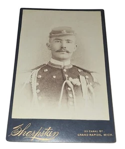 Antique Cabinet Card Photo Military Well Dressed Soldier Full Uniform Moustache - Picture 1 of 6
