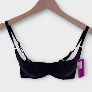 L'AGENT By AGENT PROVOCATEUR 32D Penelope Padded Balcony Satin Bra Black NWT - Picture 1 of 11