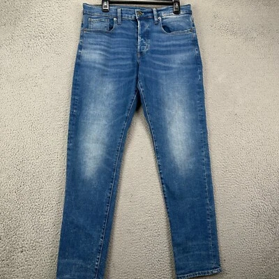 Pantalones de mezclilla cónicos G-Star Raw 3301 para hombre 32X32 azules desgastados ajustados elásticos 5 bolsillos Foto 1 de 4