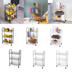 3 Tier Metal Fruit Trolly Basket Rack Kitchen Storage Vegetable Cart Wheels - Picture 1 of 14