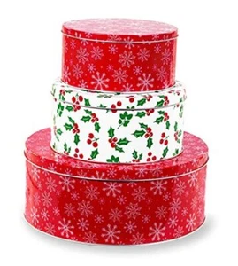 Steel Mill & Co Tin Containers with Lids, 3 Pack Christmas Cookie Tins, - Picture 1 of 7