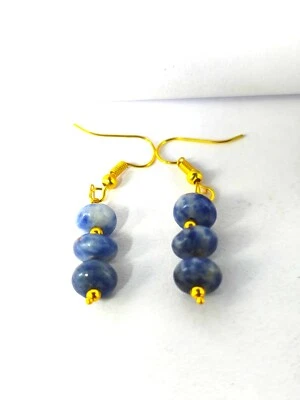 Gold Plated Sodalite Earrings, Blue Stone Earrings, Natural Stone Jewelry - Image 1 of 3