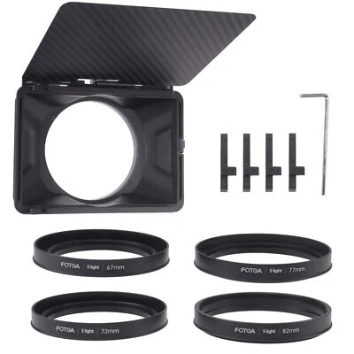 FOTGA Mini Matte Box Carbon Fiber Top Flag 4 Adapter Rings 67/72/77/82mm fr DSLR - Image 1 of 4