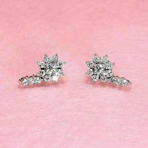 1.4 Ct Round Cut Diamond Simulated Flower Stud Earrings Gift 925 Sterling Silver - Picture 1 of 6