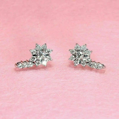 1.4 Ct Round Cut Diamond Simulated Flower Stud Earrings Gift 925 Sterling Silver - Image 1 of 4