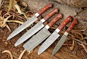 5-teiliges handgefertigtes Küchensteakmesser aus hohem Damaststahl, Kochmesser Set, JW-5013 - Bild 1 von 6