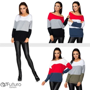 Women Boat Neck Long Sleeve Striped Blouse Casual Soft Loose Fit Pullover FT3815 - Picture 1 of 9