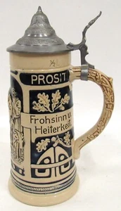 Marzi Remy German Beer Stein Pewter Lid 1/2 L Frohsinn U Heiterkeit #1903 - Picture 1 of 7