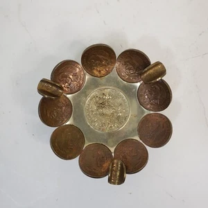 Vintage Mid Century Mexican Centavos Ashtray Copper Brass 1955-1970 Souvenir - Imagen 1 de 6