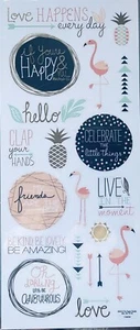 Gold Foiled Inspirational Love Flamingo Happy Phrase Scrapbook Stickers 5”x12” - Picture 1 of 1