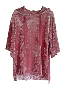Velvet Tunic Dress Womens Small Hooded Pink Soft Crushed Velvet Girly Fairy Core - Picture 1 of 9