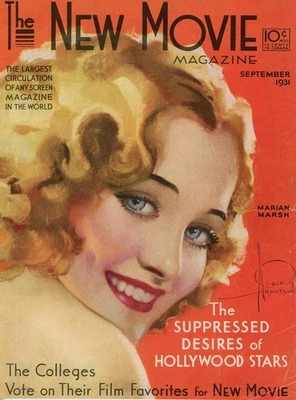 Arte de portada original de Rolf Armstrong de 1931. Actriz Marian Marsh. Revista de películas nueva Foto 1 de 2