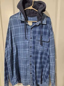 American Eagle Flanellhemd XXL blau kariert Knopfleiste Langarm abnehmbare Kapuze - Bild 1 von 9