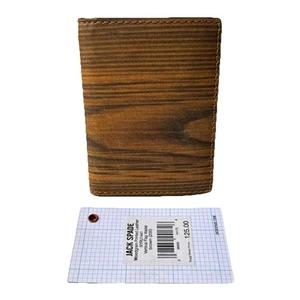 Jack Spade Woodgrain Printed Leather Vertical Flap Bifold Card Case Wallet RARE - Picture 1 of 12