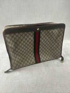 Vintage Gucci GG Supreme Monogram Travel Bag Suitcase Web Stripe Brown Canvas - Picture 1 of 22