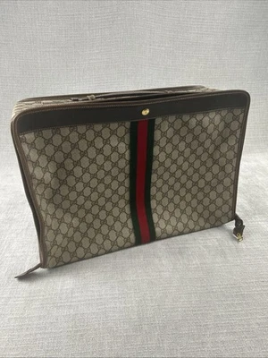 Vintage Gucci GG Supreme Monogram Travel Bag Suitcase Web Stripe Brown Canvas - Image 1 of 4