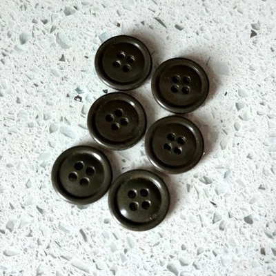 6 Pc Y2K Vintage Sewing Button Lot Dark Army Green Round 4 Hole DIY Art Crafting - Image 1 of 4