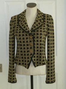 Beautiful ST JOHN COLLECTION Black Yellow Houndstooth Pleat Trim Knit Blazer 4 - Picture 1 of 17