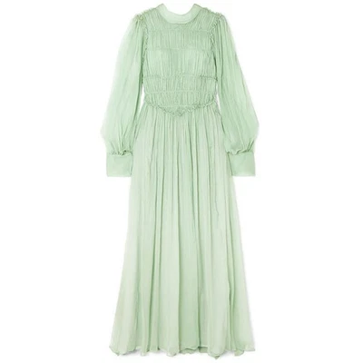 Vestido de seda e chiffon com babados Stella McCartney novo sem etiquetas (US$ 2131) verde sálvia claro tamanho 44/10 - Imagem 1 de 4