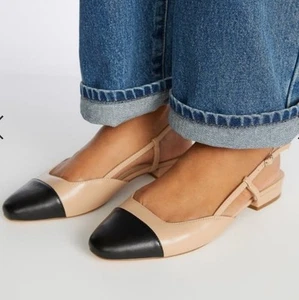 Just Fab Caroline Sling back Flats Color: Nude/Black Size: 8 NEW! - Picture 1 of 5