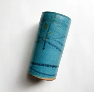AS FOUND Modernist Fong Chow Turquoise Abstract Floral Studio Pottery Vase Rare - Picture 1 of 17