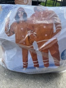 Gingerbread Costume Fleece Jumpsuit Chritmas Cookie Adult - Picture 1 of 13