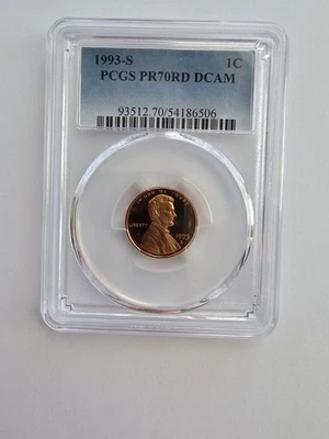 PR70 RD DCAM 1993 S LINCOLN PENNY/CENT GRADED PCGS 1C S MINT CLAD COIN - Image 1 of 4