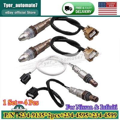 Sensor de oxígeno O2 4 piezas aguas arriba+aguas abajo para Nissan Quest Infiniti QX60 2014 3,5 L V6 Foto 1 de 4