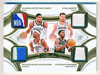 2024-25 Flawless Giannis Doncic Shai Edwards Gold Logoman Quad Patch #QP-AKS /10 - Image 1 of 2