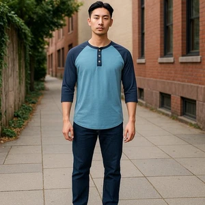 American Eagle Outfitters Men Size S/P Vintage Two-Tone Blue Raglan Henley Shirt - Picture 1 of 8