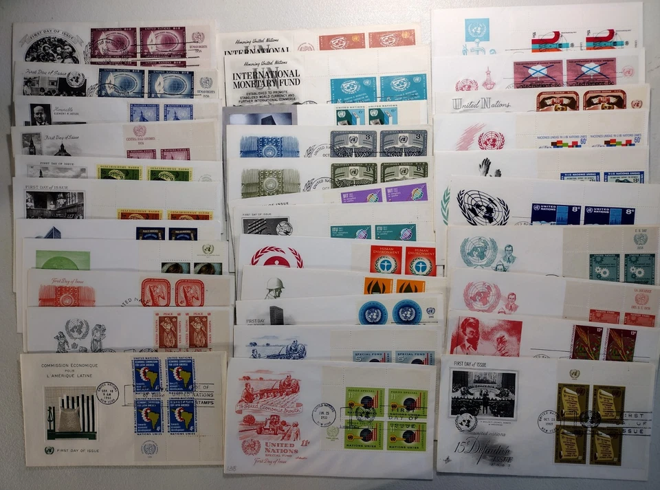 UN NY  1950s-1970s  FDC 33  Different  Inscription / Plate Blocks of 4   LOT  2A - Image 1 of 1