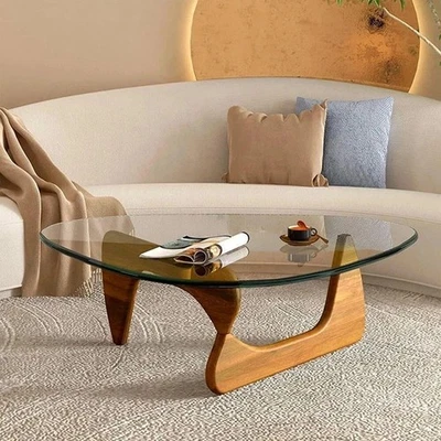 Coffee Tables for Living Room - Triangle Glass Coffee Table with Wooden Base ... - Image 1 of 4