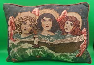 VTG 3 Angel Holiday Tapestry Throw Pillow Decorative Cherub Victorian Art 16x12 - Picture 1 of 5