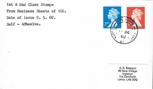 2002 1st/2nd Class from Business Sheets Issued 09 May (Enschede Printing) Cover - Picture 1 of 1