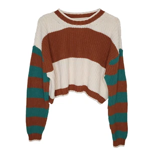 Suéter American Eagle para mujer talla pequeña recortado de gran tamaño tejido marrón blanco - Imagen 1 de 16