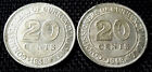 1948 Malaya (King George VI) 20 cent coin 2pcs &#216;23(plus 1 Free coin) #25691