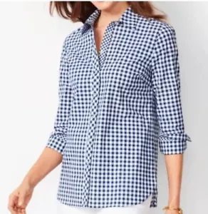 Talbots Leinenhemd Petite 3X blau weiß Jackie - O Gingham Check Button Down - Bild 1 von 16