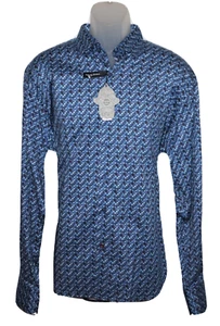Camisa Visconti Manga Larga Mediana Natural Elastizada Azul Geométrica Medio Círculo Nueva con Etiquetas - Imagen 1 de 8