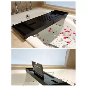 Badewannenablage aus Bambus-Holz Badewannentablett 75-110cm ausziehbar Schwarz - Bild 1 von 12
