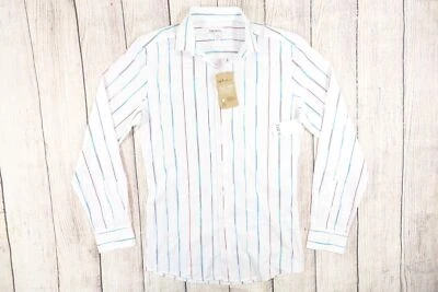 BAR III 3 WHITE SMALL SLIM FIT STRETCH COLOR STRIPED BUTTON FRONT SHIRT MENS NEW Foto 1 de 4